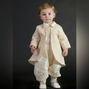 Heirloom Baby Boy Christening Outfit Set 12–24M White Silk – 5 Pieces.